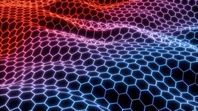 hexagon plexus glowing wavy surface 3d animation loop. Can be used to represent high technology network, virtual reality security concept or an abstract background structure - Powered by Shutterstock - Get 15% off with code: PIKWIZARD15