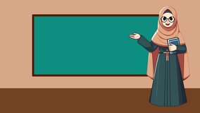 teacher in classroom with blackboard. 2d animation of teacher teaching in class. - Powered by Shutterstock - Get 15% off with code: PIKWIZARD15