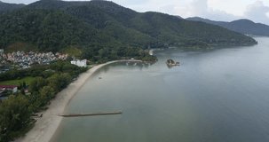 Aerial view of Teluk Bahang. Fishing village in Malaysia