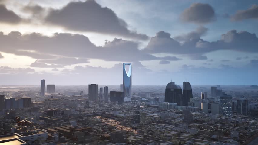 Drone view of Riyadh’s cityscape, culminating in a breathtaking shot of the iconic Kingdom Tower of Saudi Arabia. Royalty-Free Stock Footage #3438287585