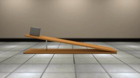 Acceleration of body on inclined plane with out friction physics experiment 3d rendered video clip