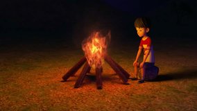 Camp fire 3d rendered video clip