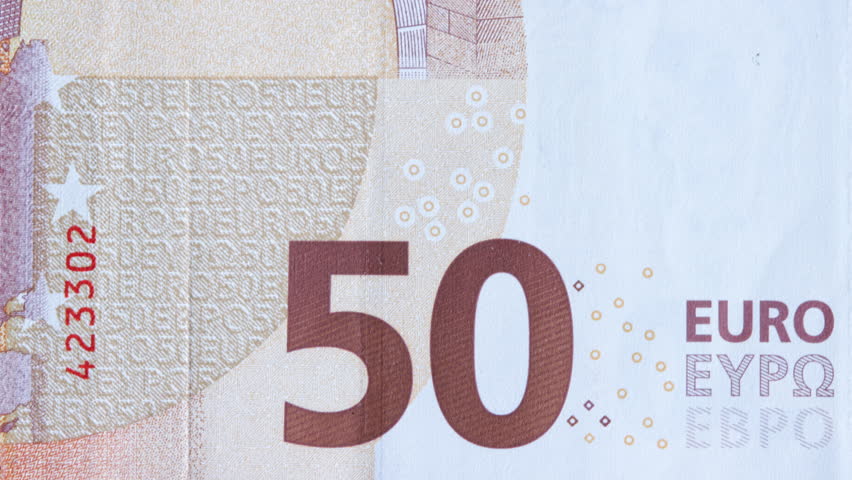 Fifty euro cash macro, fast sequence, loop, view. 50 Euro Cash Stop Motion. Background Bill Sign EU Fiat Money. Fifty Euro Closeup.
