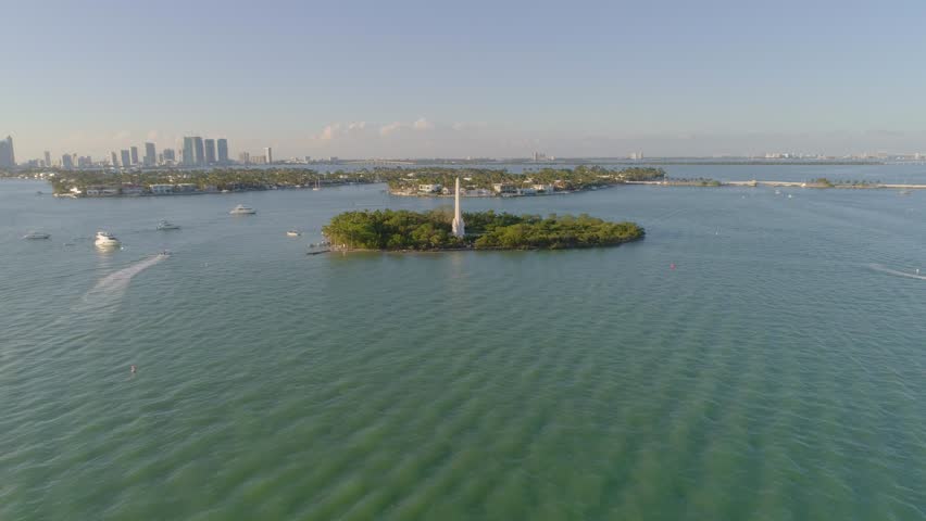 Aerial flagler Memorial Biscayne Bay Miami Florida