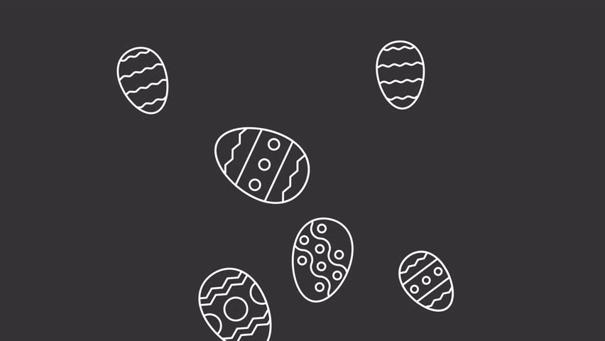 Animated easter eggs white icon. Decorated eggs pattern line animation. Painted eggs falling down. Decorative pattern. Isolated illustration on dark background. Transition alpha video. Motion graphic Royalty-Free Stock Footage #3438382789