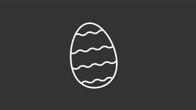 Animated decorated egg white icon. Easter treat line animation. Happy easter. Traditional food for spring holiday. Isolated illustration on dark background. Transition alpha video. Motion graphic