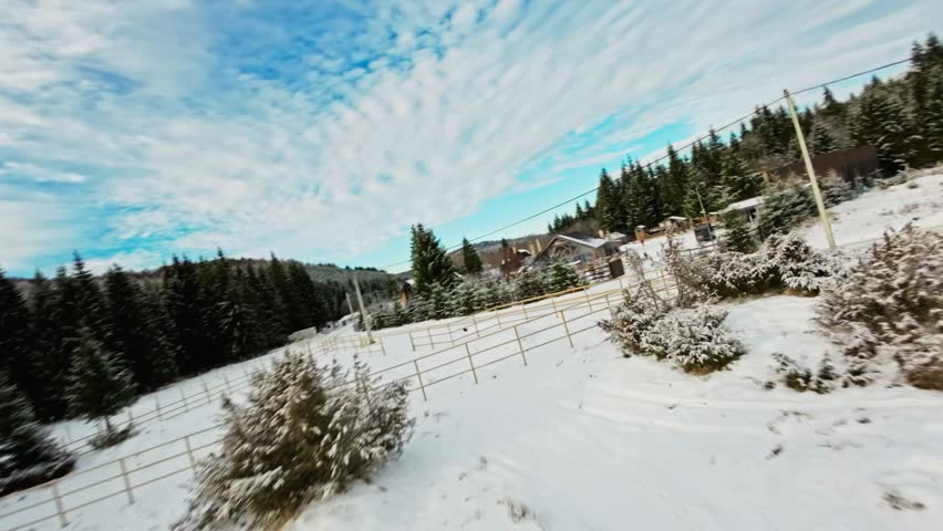 Landscape view from the drone with mountains with snow on Winter in Romania