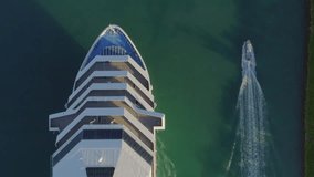Aerial cruise ship flyover 4k 24p cinematic shot