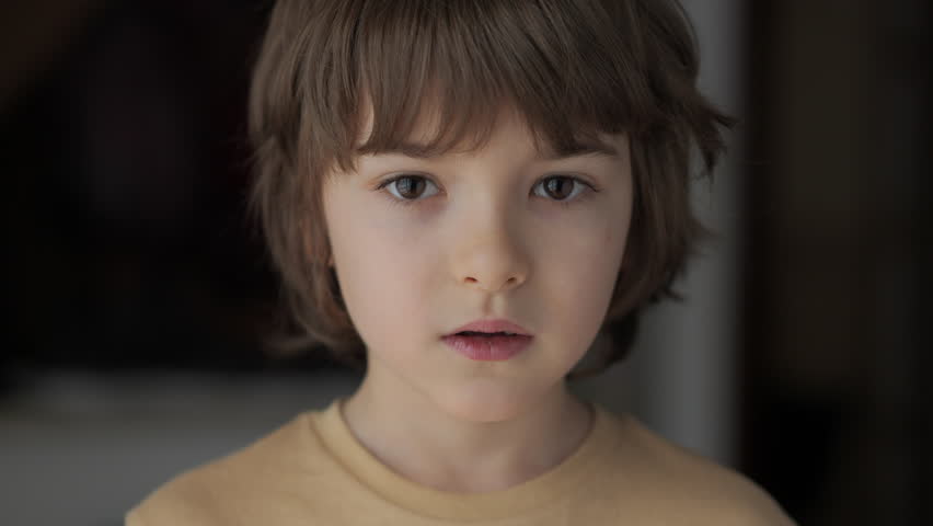 Child Looks and is Surprised Happy to Receive Surprise. Boy with Open Mouth in Amazement Disbelief. Schoolboy With Big Eyes Looking at Camera. Child Surprised Shocked Joy Amazement on Face Wow Emotion