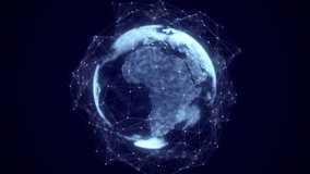 Virtual security blue planet Earth managing ai. Abstract network connection on digital background. Technology processing data in galaxy. Futuristic 3D wireframe sphere. Globe polygon. 3D rendering. - Powered by Shutterstock - Get 15% off with code: PIKWIZARD15