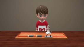 Kid Touching glowing bulb with hand 3d rendered video clip