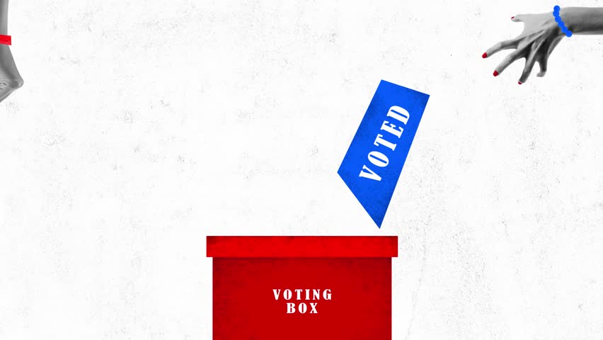 Animation. Stop motion. Positive and encouraging message about voting. People hands putting ballot with inscription voted to box. Concept of voting, country, world, elections. citizen participation.