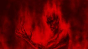 Evil demon releases a stream of fire and opens a portal to another world. Scary 2d animation in horror fantasy genre. Dark visions hell. Creepy Halloween ghosts.  Apocalyptic red and black background. - Powered by Shutterstock - Get 15% off with code: PIKWIZARD15