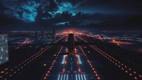 Plane ready to landing on runway at airport at night time. 3D Illustration - Powered by Shutterstock - Get 15% off with code: PIKWIZARD15
