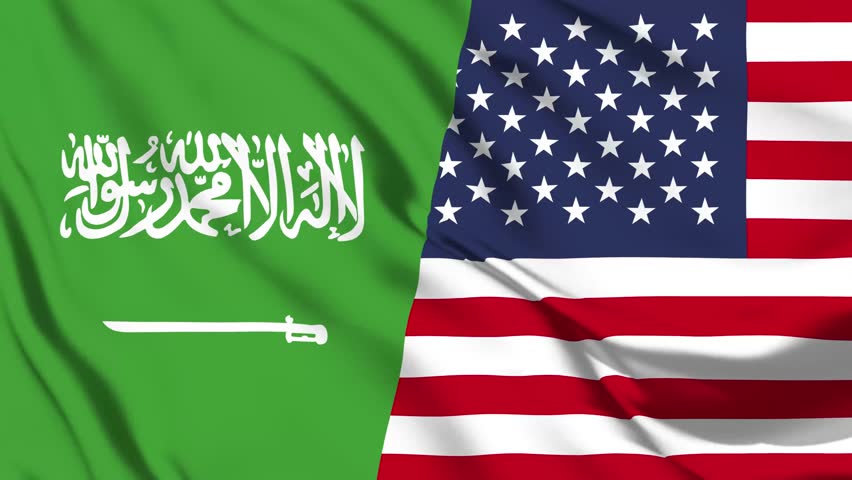 Saudi Arabia and USA Flag waving in loop and seamless animation. USA vs Saudi Flag background. Saudi Arabia and America Flag for relation, political or military conflict, Peace, Unity, and economy. Royalty-Free Stock Footage #3438706161