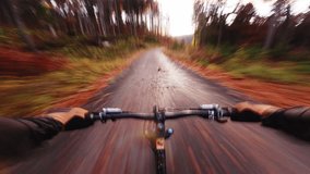 Fast MTB bike ride in the autumn forest at dusk. Downhill mountain biking on the road.POV - Powered by Shutterstock - Get 15% off with code: PIKWIZARD15