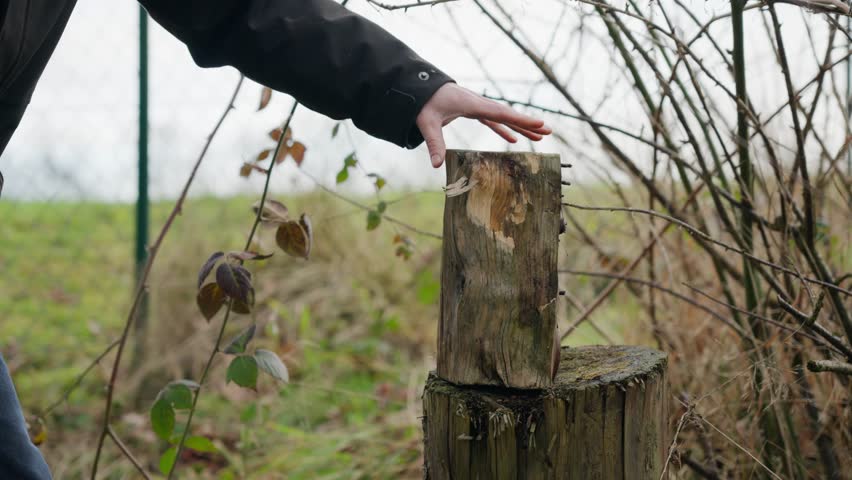 Man splitting fire wood for heating