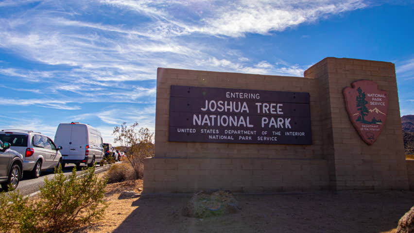 Joshua Tree National Park Entry Sign Traffic Timelapse Day California