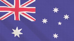 Australia flag waving in the wind. Background with rough textile texture. Animation loop. Element for web site, presentation, import into video.