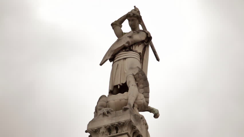 Statue of St. George slaying the dragon near Westminster Abbey, London.