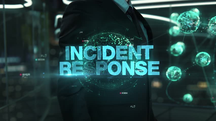Businessman with Incident Response hologram concept