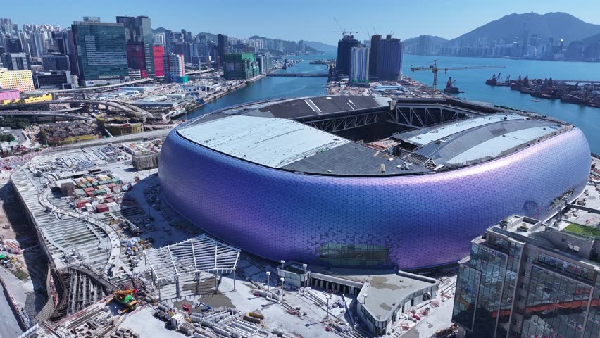 Kai Tak Sports Park Cruise Terminal Hong Kong Kowloon, a multi-purpose athletes venue stadium and public sports ground with commercial and residential construction project near Victoria harbour