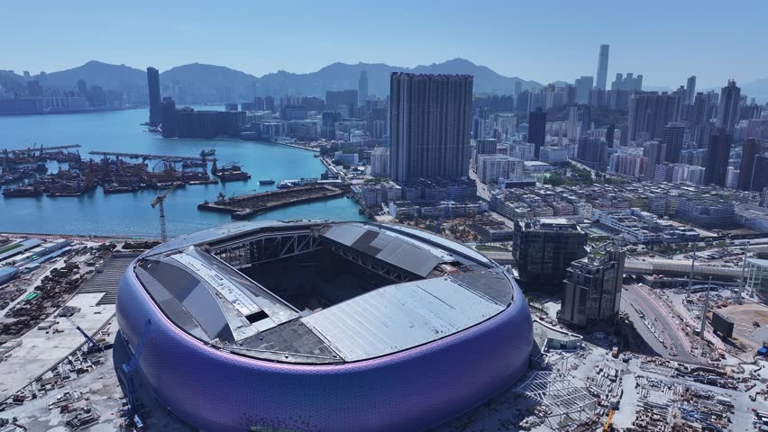 Kai Tak Sports Park Cruise Terminal Hong Kong Kowloon, a multi-purpose athletes venue stadium and public sports ground with commercial and residential construction project near Victoria harbour