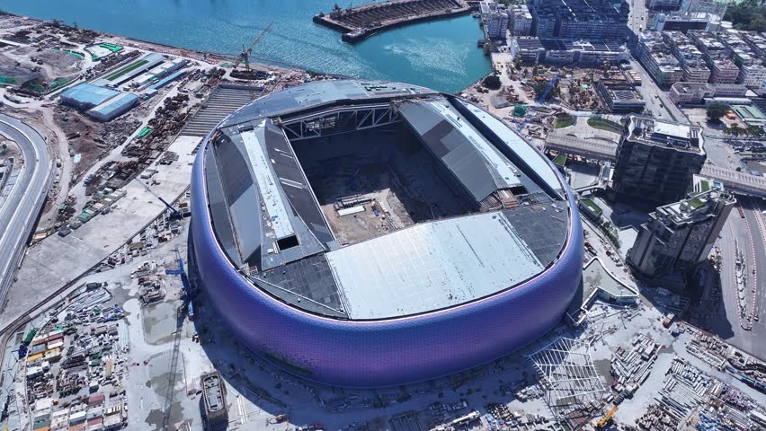 Kai Tak Sports Park Cruise Terminal Hong Kong Kowloon, a multi-purpose athletes venue stadium and public sports ground with commercial and residential construction project near Victoria harbour