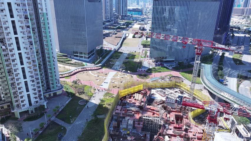 Hong Kong Kai Tak Subway Station roof land development is developed into a multi-functional CBD urban area including commercial residences, retail offices and parks and leisure facilities
