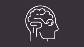 Brain processes white line animation. Perception eye animated icon. Information processing, cognitive function. Isolated illustration on dark background. Transition alpha video. Motion graphic