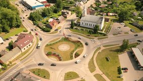 Aerial 4K video from drone to of Jekabpils city center. Jekabpils, Latvija (Series)