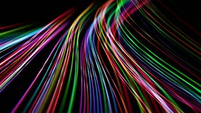 Wave motion of bright multi colored lines on black background. Abstract concept of blockchain technology, digital sound wave and artificial intelligence network. 4K video of vibrant colorful curves - Powered by Shutterstock - Get 15% off with code: PIKWIZARD15