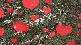 Winter Wonderland of Love: Red Hearts Adorn Snowy Tree - Powered by Shutterstock - Get 15% off with code: PIKWIZARD15
