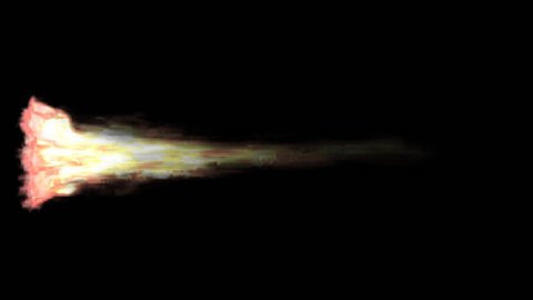 Animated realistic exhaust flame of rocket, jet engine or other propulsion burning solid fuel. Isolated on transparent background. Alpha channel embedded with PNG file.