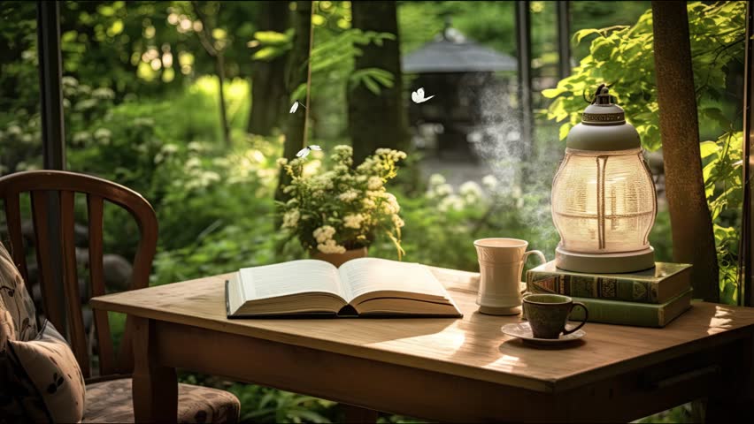 Forest Reading Nook at Dawn Royalty-Free Stock Footage #3439298923