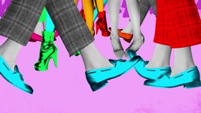 Modern animation. Stop motion. Dancers legs dancing tap in club against retro colored background. Bright comics style design. Concept of art, disco, party, retro fashion, happy and fun. - Powered by Shutterstock - Get 15% off with code: PIKWIZARD15