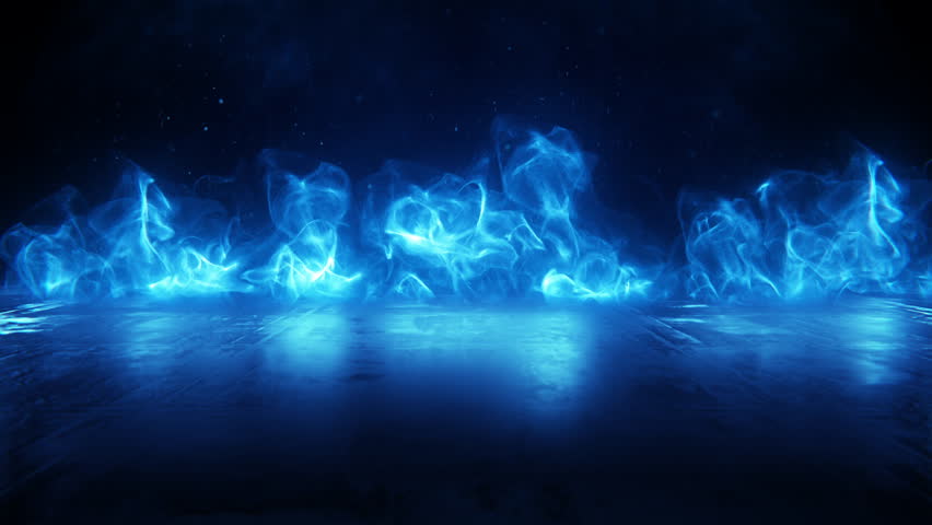 Burning blue flames and reflection Loop Video, Plasma Loop