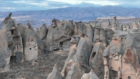 Cappadocia Fary Chimneys (Kapadokya Peri Bacaları) Drone Video, Goreme National Park, Nevsehir Turkiye (Turkey)