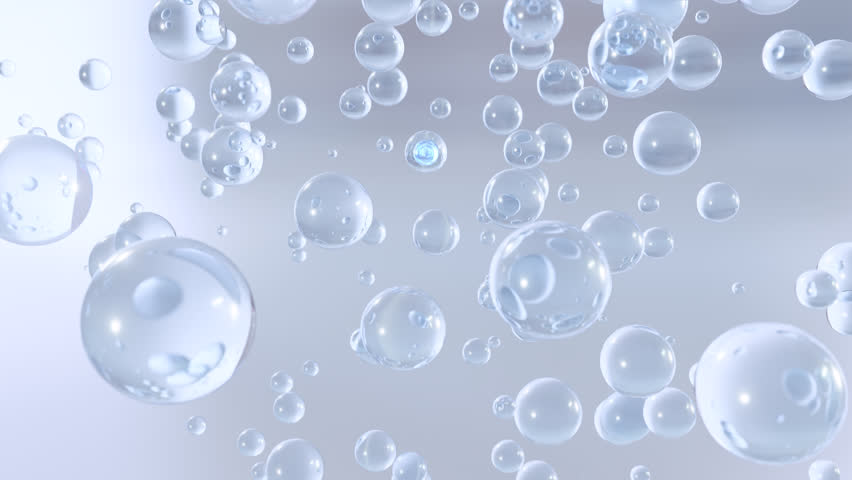 Cosmetics 3D animation of many atoms floating in water. Liquid bubbles with particles, cosmetic essence, and water background. Royalty-Free Stock Footage #3439405391