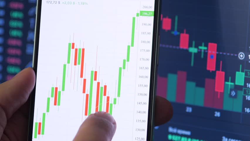 Crypto trader investor broker holding finger using cell phone app executing financial stock trade market at the night. Dark theme, close up shot. Royalty-Free Stock Footage #3439514407