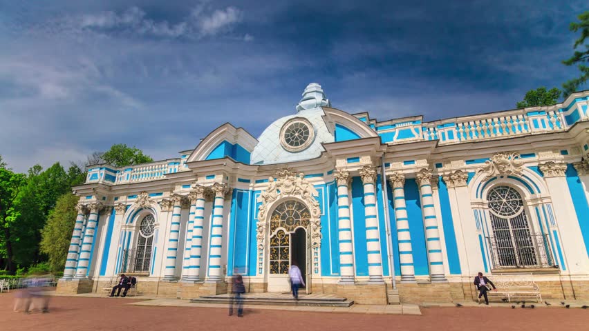 SAINT-PETERSBURG, RUSSIA - JUNE, 2023: Timelapse and hyperlapse Catherine Palace, Pushkin township. Famous historical Summer royal residence.