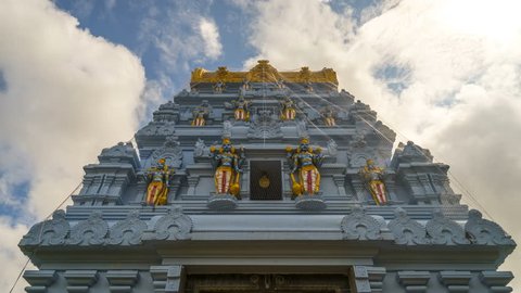 South India temple Gopuram architecture 4k time lapse with clouds