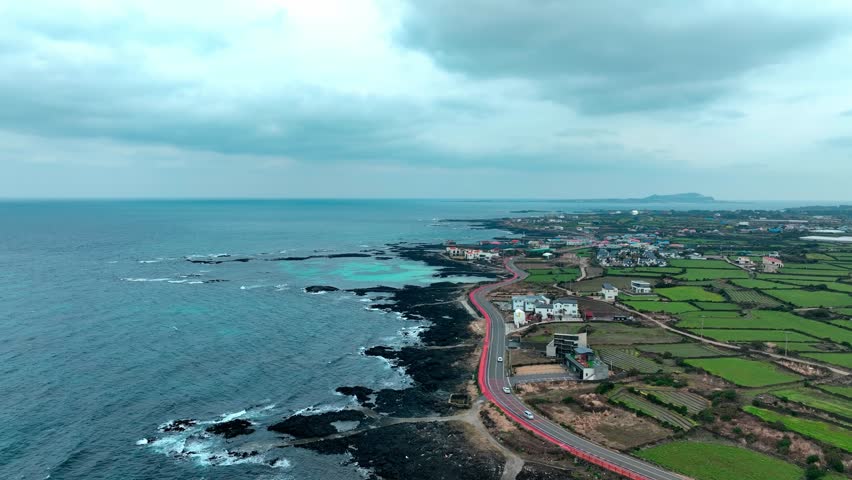 Drone View of Jeju island in South Korea, beach