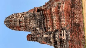 Vertical video. Historic city of Ayutthaya, Thailand. 