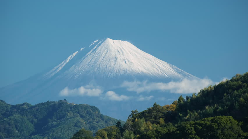Time lapse of Mount Fuji and blue sky.