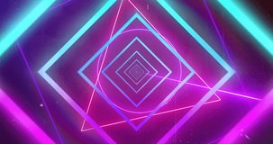 Animation of neon shapes moving on black background. Shapes, colours, light and movement concept digitally generated video.