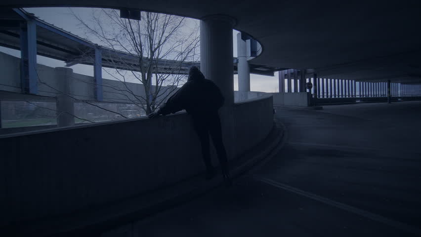 Scared Female Person in Black Clothes Run Away From Suspicious Character 