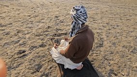 A Pakistani VillagerMan Salah ( Salat ) Namaz Pray on the bank of the river 4k video clip