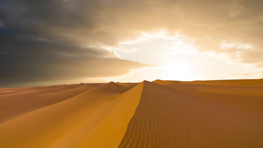 Timelapse of sunset over the sand dunes in the desert. Sahara desert