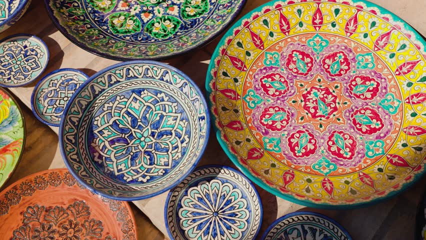 Decorative ceramic plates in Uzbekistan